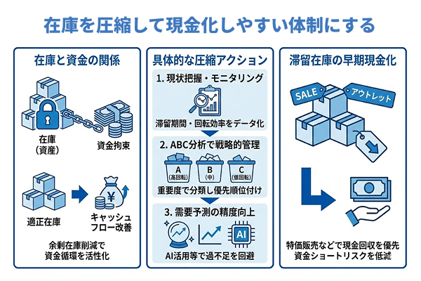 在庫を圧縮して現金化しやすい体制にする図解