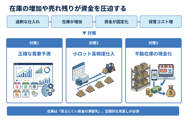 在庫の増加や売れ残りが資金を圧迫するの図解
