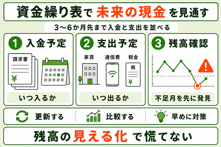 収支予測と資金繰り表で未来を見通せる体制を作るの図解