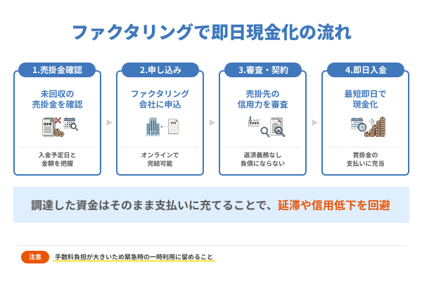 ファクタリングで売掛金を即日現金化して支払いに充当