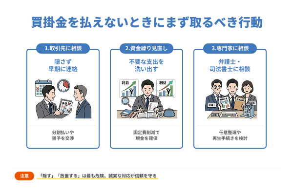 買掛金を払えないときにまず取るべき行動の図解