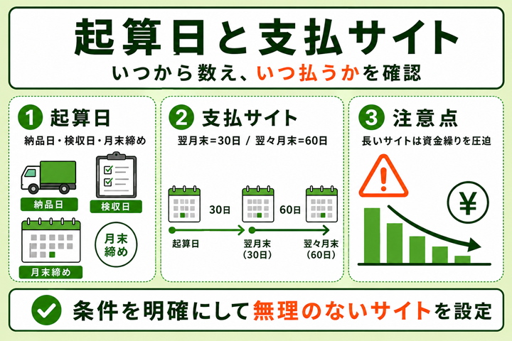 期日現金における起算日と支払サイトの扱い方