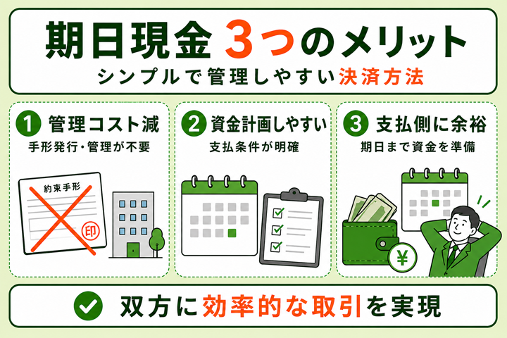 期日現金の主なメリットを3つ